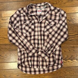 Vintage Wrangler Plaid Button Down Shirt - Pink and Black